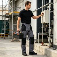 Pantalon travail multi-poches robuste OEM personnalisé genoux renforcés, pantalon cargo taille élastique chantier