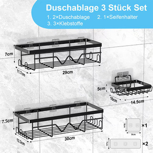 Bathroom <b>Storage</b> Rack Set 3 Tier Wall Mounted Black Carbon Steel Toilet <b>Toiletries</b> Organizer - Product Image 3