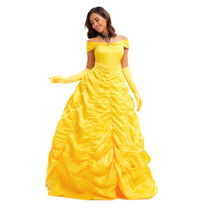 Robe de princesse Belle, épaules dénudées, robe longue jaune, Costume de Cosplay pour femmes, taille adulte grande - Product Image 3