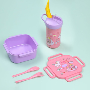 卡通独角兽儿童防漏蒂芬食品容器双酚a免费微波炉儿童学校便当饭盒和水瓶套装 - Product Image 3