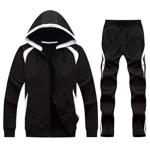 Großhandel Mode 2 Stück Herren Kapuze Sportswear Set Patchwork Langarm Zip-up Trainings anzüge mit atmungsaktiven Feature Print Logo - Product Image 3