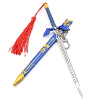 Gantungan kunci pedang Katana biru 22.5cm, gantungan kunci pedang mainan senjata properti AVG populer dengan sandaran ABS untuk dekorasi
