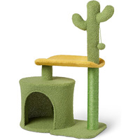 Arbre à chat écologique en forme de cactus, griffoir en bois de sisal, perchoir incurvé, balle interactive suspendue, 4 niveaux, 77,9 cm H, vert, carton