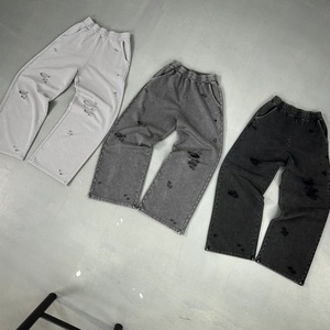Pantalon baggy vintage streetwear pour homme, taille mi-haute, brodé, coupe large, 100 % coton, respirant, séchage rapide, collection automne - Product Image 1