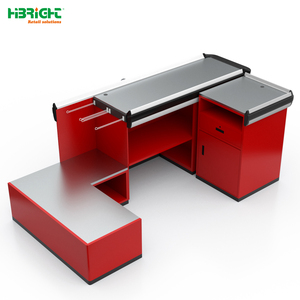 Highbright Popular Red L Shape Cashier <b>Counter</b> without Conveyor Belt for Supermarket & Grocery Stores - Product Image 4