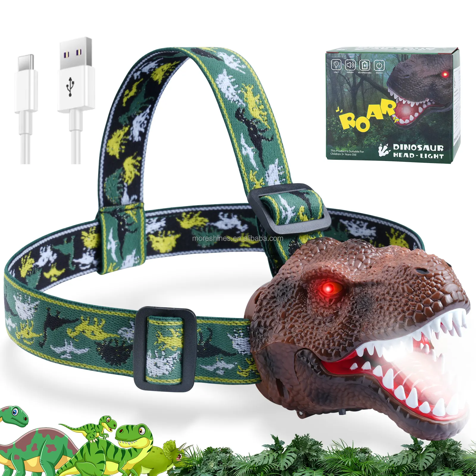 Dinozor oyuncaklar çocuklar hayvan LED far başkanı işık erkek kız için noel cadılar bayramı oyuncağı hediyeler