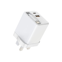 Chargeur mural magnétique électrique GaN 65W avec prise UK, charge rapide, double port USB Type-C, câble rétractable, pour ordinateur portable, compatible PD QC