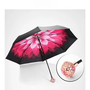 Drievoudige Dubbellaagse Kleine Zwarte Paraplu-Paraplu-Paraplu Verdikte Zwart Rubber Zonnebrandcrème Regenbestendige Paraplu Voor Twee Doeleinden