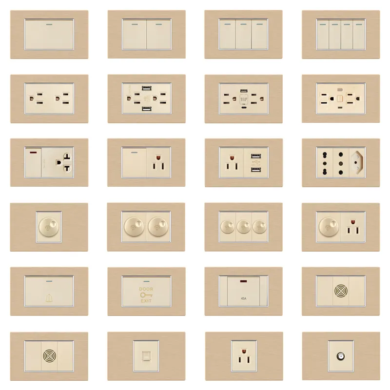 Fiko Amerikaanse Standaard Stopcontacten En Schakelaars 118 Type 15a Goud Aluminium Draadtrekpaneel Met Usb/Type-C