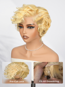 Perruque courte bouclée <span class=keywords><strong>blonde</strong></span> Alipearl 13x4 en dentelle sans colle, 8 pouces, style Old Hollywood Bob, densité 180 % et cordon de serrage réglable, prête à porter - Product Image 4