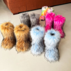 ファクトリーレディースふわふわのフェイクファーブーツ女性ふわふわぬいぐるみ暖かい高級靴女の子毛皮の毛皮のボトルファッション毛皮のスノーブーツ - Product Image 4