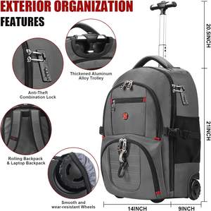 Sac à dos à roulettes pour homme, idéal pour les voyages d'affaires, en alliage d'aluminium, avec poignée télescopique et fermeture éclair tendance, échantillon gratuit - Product Image 2