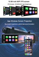 Caméra de tableau de bord universelle pour voiture de 10,99 pouces, Carplay, Android Auto, rétroviseur, double objectif, 4K 1080p, angle large de 145 degrés, garantie d'un an