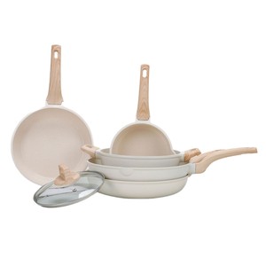 Juego de utensilios de cocina antiadherentes de piedra Maifan con tapas de vidrio y asas resistentes al calor, 3 o 5 piezas, ollas y sartenes de cocina <span class=keywords><strong>para</strong></span> comercio transfronterizo - Product Image 1