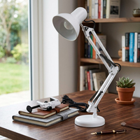 Lampe de bureau d'architecte à bras articulé noir et blanc avec base à pince, lampe de lecture réglable pour la maison, le bureau et l'étude