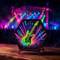 Patchs en tissu brodés hexagonaux néon, badges thermocollants lumineux pour concerts de guitare, musique et rave