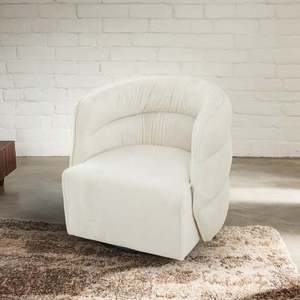 Fauteuil pivotant moderne Walden - Lin crème convertible et inclinable pour salon, bureau, hôtel et chambre - Product Image 2