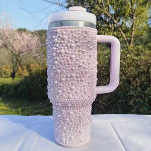 Vente en gros <span class=keywords><strong>de</strong></span> gobelets personnalisés en acier inoxydable <span class=keywords><strong>de</strong></span> 40 oz avec perles et strass colorés, bouteille d'eau isolée - Product Image 3