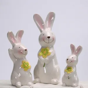 Handmade Artware Gifts Easter Home Decor Ceramic Animal Family Rabbit Bunny Figurines