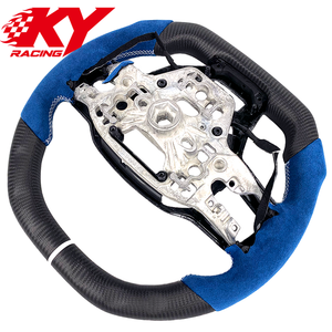 Volant sport racing personnalisé en fibre de carbone mate et suède bleu pour Ford Mustang S650 GT GT350 500 Shelby 2024-2026 - Product Image 3