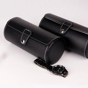 Wholesale and custom 3-position cylindrical <b>watch</b> box, travel portable <b>watch</b> protective box, PU leather <b>watch</b> packaging box - Product Image 3