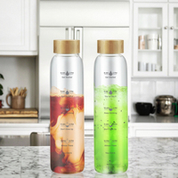 Hotsale Botol Air Kaca Borosilikat 580Ml, Spidol Waktu Tutup Bambu Peralatan Minum Desain Baru