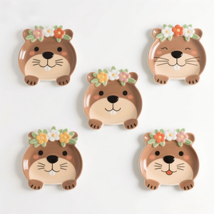 Bols en céramique mignons en forme de capybara avec <span class=keywords><strong>couronne</strong></span> de fleurs 3D - Adorable plat à collation en forme <span class=keywords><strong>d</strong></span>'animal, <span class=keywords><strong>d</strong></span>écoration de cuisine et de table Kawaii - Product Image 6