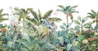 Murale murale 3D auto-adhésive de forêt tropicale - Décoration en papier imperméable, verdure vibrante, oiseaux exotiques pour chambre à coucher/salon