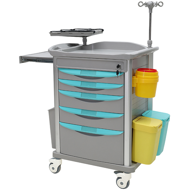 MN-EC004  Hospital ABS Emergency Trolley  Crash Cart With Defibrillator Shelf