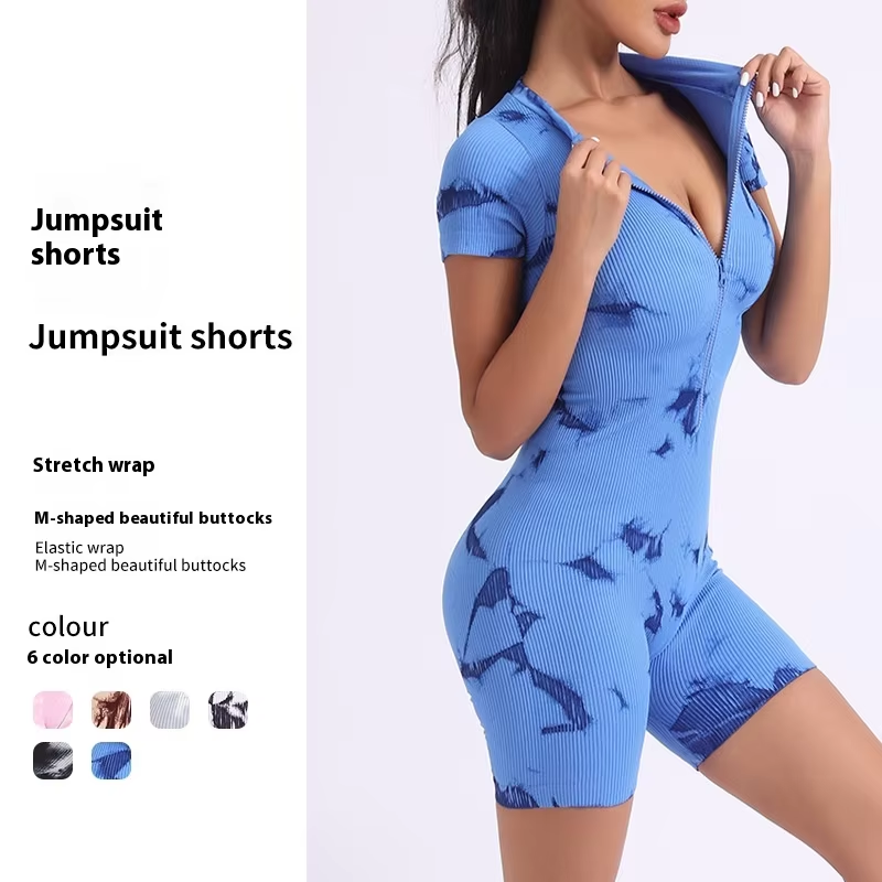 Women's Tie-Dye Yoga Bodysuit One-Piece Stretch Quick-Dry Butt-Lifting Tight-Fitting Design Sports Jumpsuit