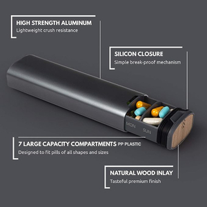 Organizador semanal de pastillas de 7 días-Pastillero de gran capacidad de aluminio y madera elegante de primera calidad para suplementos, pastillas y vitaminas. - Product Image 5