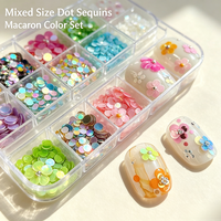 12 grilles de paillettes pour ongles Macaron arc-en-ciel à pois ronds, paillettes 3D colorées de tailles variées, décorations DIY pour nail art