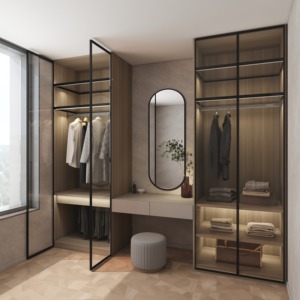 מודרני מותאם אישית led ארונות ארונות מתכת ומלתחה מחטות עץ עם דלת זכוכית לרהיטים ביתיים חדר שינה - Product Image 3