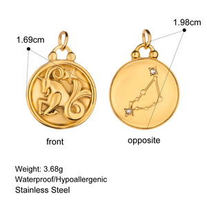 Ingrosso gioielli senza appannamento 18k PVD oro acciaio inox <span class=keywords><strong>oroscopo</strong></span> segno zodiacale fai da te ciondoli collana pendente per la creazione di gioielli - Product Image 4