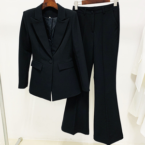 Ensemble pantalon évasé pour <span class=keywords><strong>femme</strong></span>, 2 pièces, Style carrière, Blazer à bouton unique, nouvelle collection <span class=keywords><strong>2022</strong></span> - Product Image 1