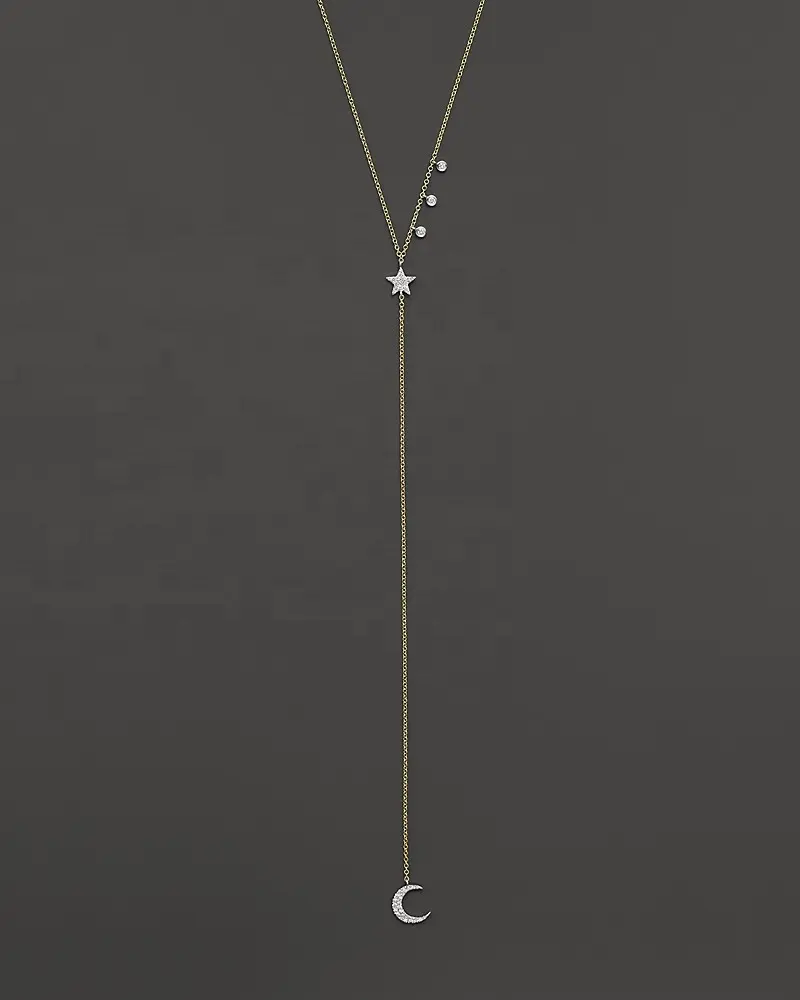 2023 high quality 100% 925 silver low moq moon star lariat long chain cz drop jewellery necklace