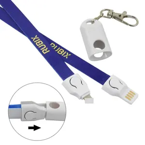 90 CM Flat 3 in 1 Lanyard USB Charging Cable USB Data Cable Worker Card Holder