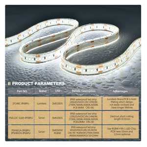 Tira de Luz LED Impermeable de Alta Calidad 2F148C IP68PU Lumileds SMD2835 LED 10W M DC24V 140LED 6000K Multi CCT Opcional - Product Image 2