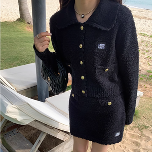 Fashion Lady Anzug Kragen Langarm Kurz Cardigan und Minirock Twin Set - Product Image 5