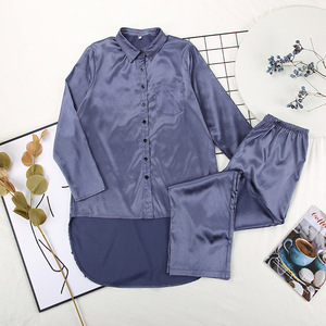 New Fashion Luxury Satin Silk Women Loungewear Sets <strong>Crop</strong> Shirt &amp; Pants <strong>Pyjama</strong> Plain Tops <strong>Pyjama</strong> Sleepwear - Product Image 4