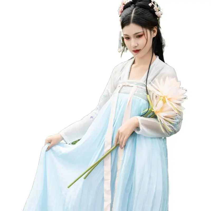 dinasty ancient beautiful fairy blue traditional Customized embroidered hanfu traditional