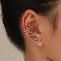 Nouvelles Boucles d'Oreilles Manchette Coréennes en Cristal Feuille de Zircon pour Femme, Sans Perçage, Ensemble de Bijoux