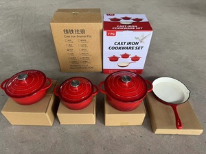 Ensemble de 11 ustensiles de cuisson multifonctionnels classiques, durables, écologiques et écoresponsables en fonte émaillée rouge, compatibles four et lave-vaisselle, pour la cuisson et la friture - Product Image 2