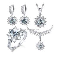 Offre Spéciale soleil fleur GRA certifié D couleur Moissanite anneau pendentif collier boucle d'oreille ensemble de bijoux en argent Sterling 925 femmes mariage