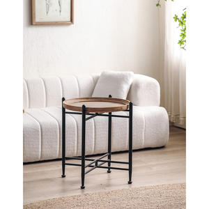 <span class=keywords><strong>Mesa</strong></span> de té <span class=keywords><strong>redonda</strong></span> de madera de granja rústica, diseño único, patas de hierro, sala de estar, centro, cama, mesita de noche, café - Product Image 5