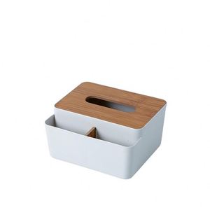 Cheap Plastic Clear Acrylic Container Napkin <b>Paper</b> Holders <b>Tissue</b> Box With Bamboo Lid - Product Image 6