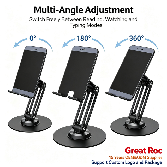 Aluminum Alloy Phone Stand Three Fold Lifting Carbon Steel Mobile Phone Holder Desk Adjustable Cell Phone Stand Support OEM Logo