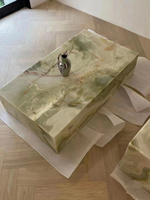 Socle en Onyx Vert Naturel Table Basse en Marbre Meubles de Salon Table Centrale Cube Rectangle Table Basse en Marbre Onyx