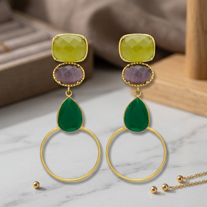 Pendientes Colgantes Étnicos Hechos a Mano en Latón Chapado en Oro con Piedras Preciosas, Estilo Boho para Fiestas - Product Image 2