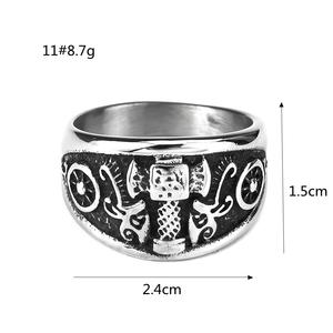 Men's Titanium Steel <b>Ring</b> Vintage Thor Hammer Hip Hop Style Geometric Cross Design Gift Jewelry - Product Image 5